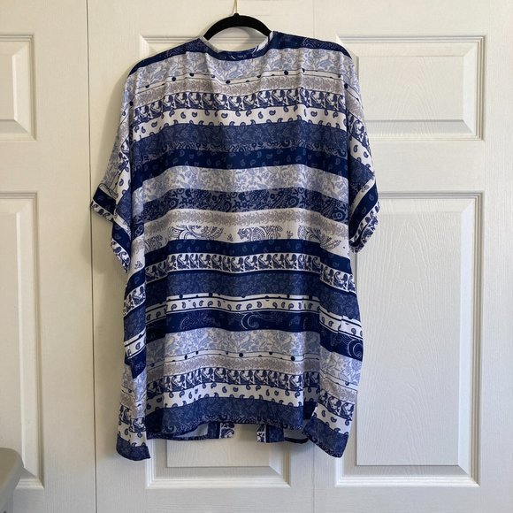 CJ Banks Women's Open Front Cardigan Lightweight Blue White Plus Size 1XL - Picture 3 of 3